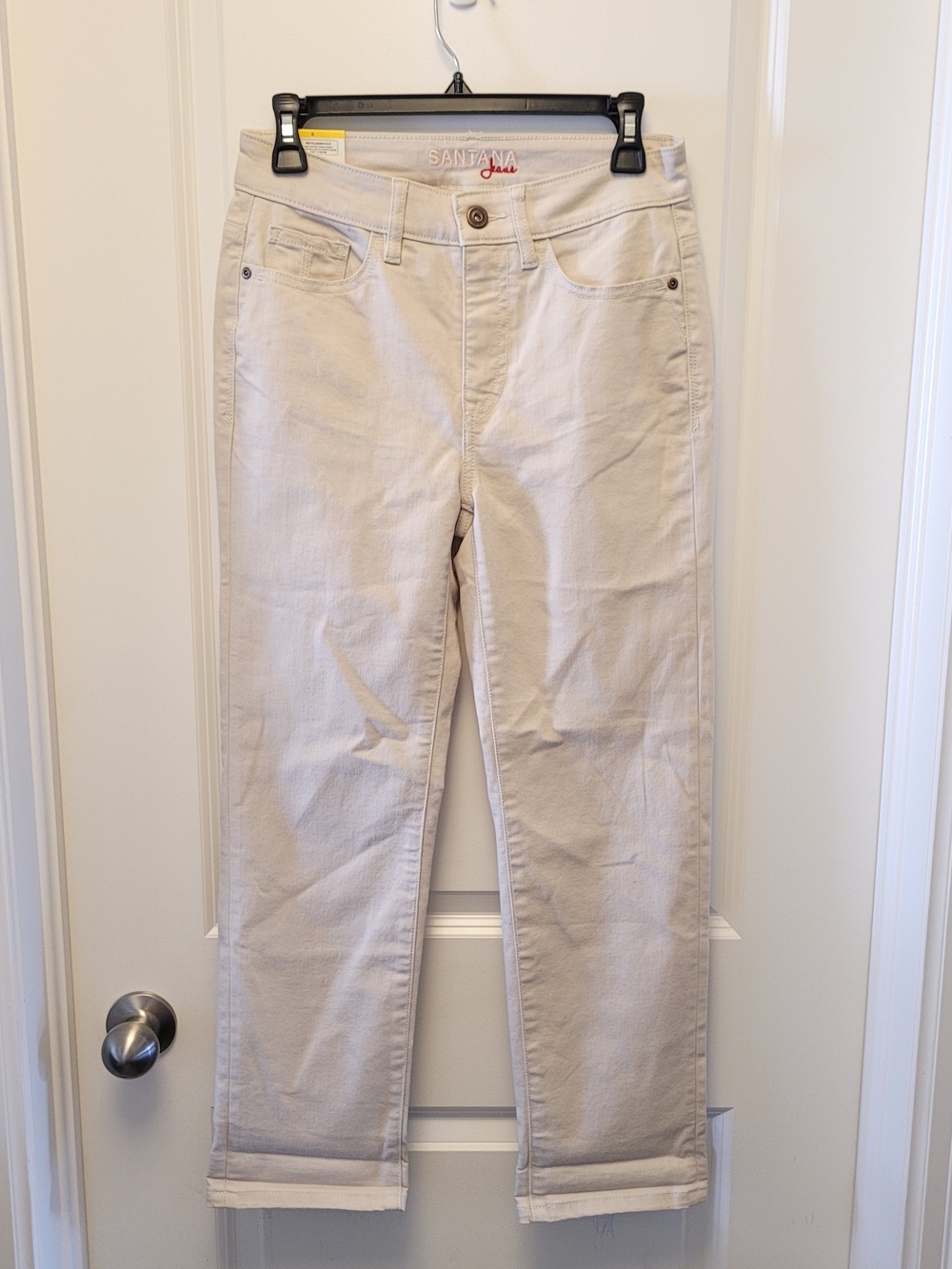 NWT Santana Jeans Size 6 Ivory Tan Tummy Control Mid Rise Straight Leg - Picture 3 of 8